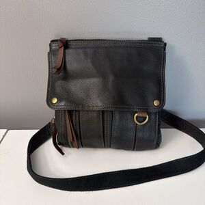 Fossil Morgan Black Pebble Leather Traveler Messenger Crossbody Shoulder Bag EUC